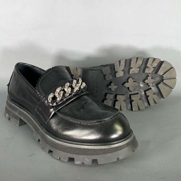ALEXANDER MCQUEEN Size 10 Black Silver Chain Leather Slip On Loafers main image 5